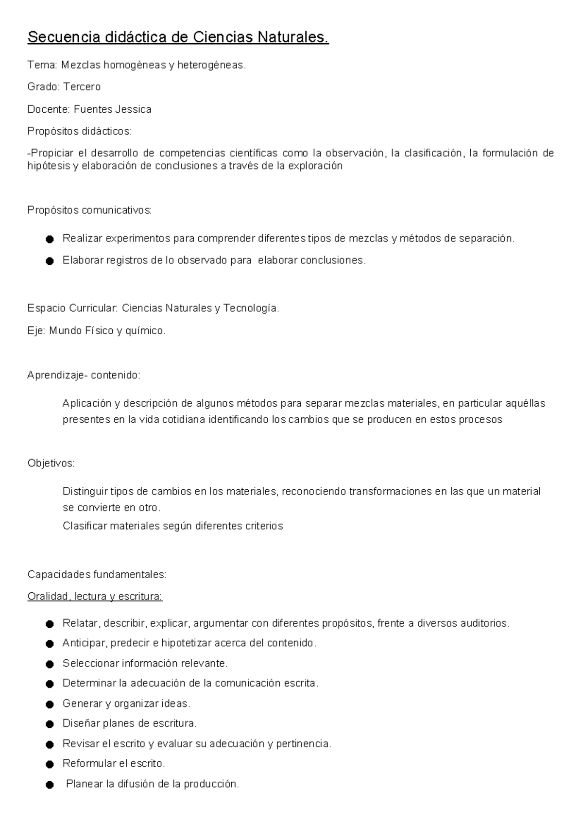 Secuencia Didáctica: Mezclas Homogéneas y Heterogéneas - 3° Grado - Document Preview
