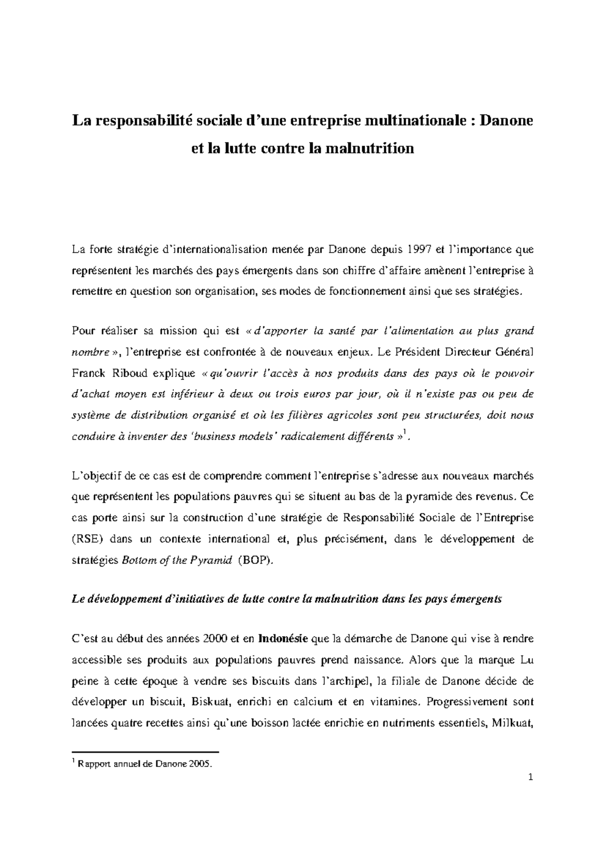 Cas d'Étude : Responsabilité Sociale de Danone dans les Marchés ...