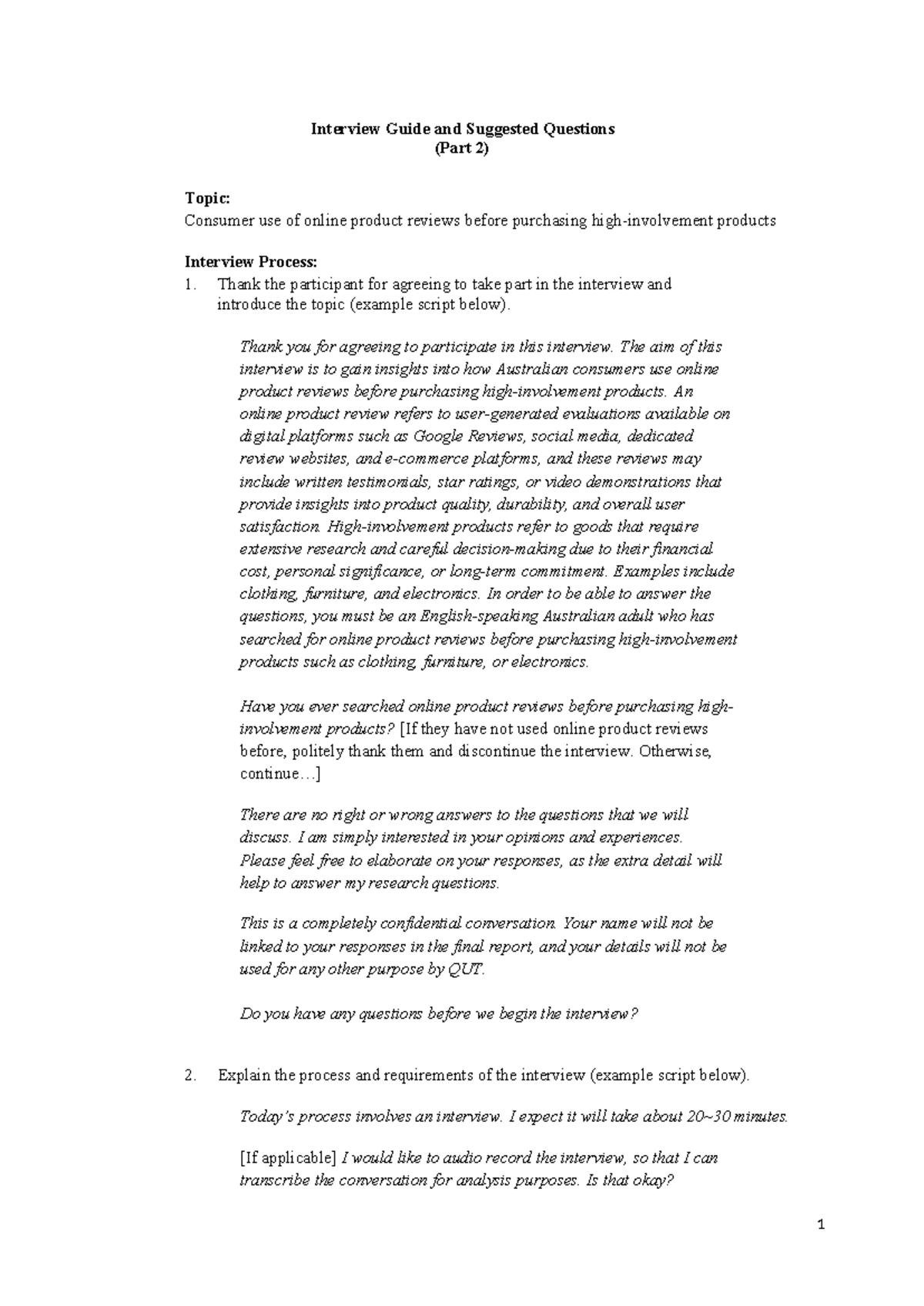 QUT Interview Guide: Exploring Consumer Use of Online Product Reviews ...