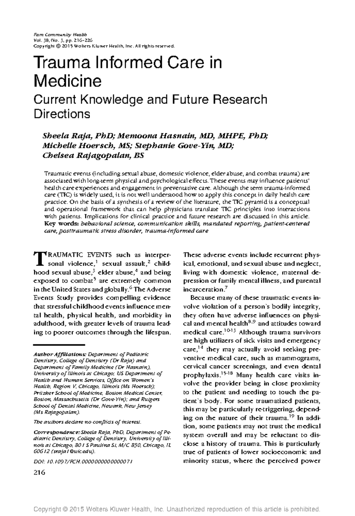 Trauma Informed Care in Medicine: Current Insights & Future Directions ...