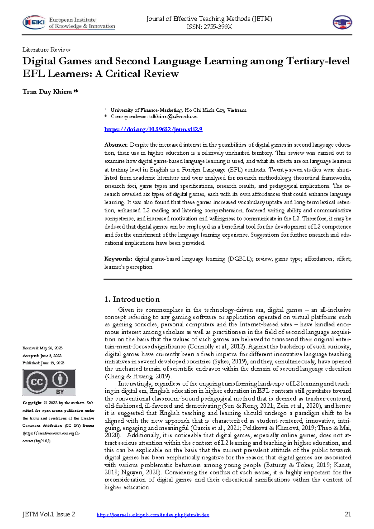 Literature Review on Digital Games in EFL Learning: JETM Vol.1 Issue 2 ...