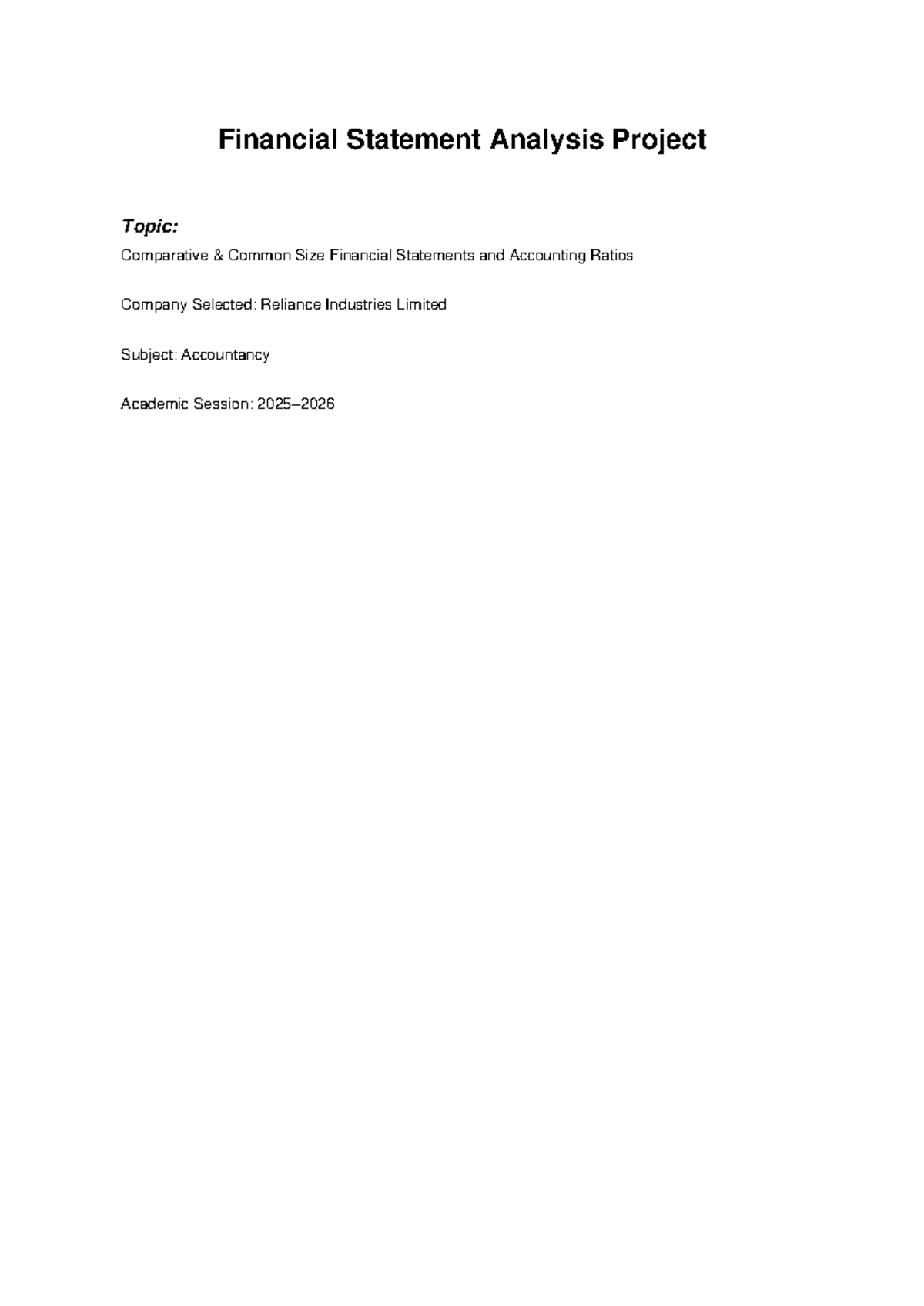 Financial Analysis Project: Comparative Common Size Statements & Ratios ...