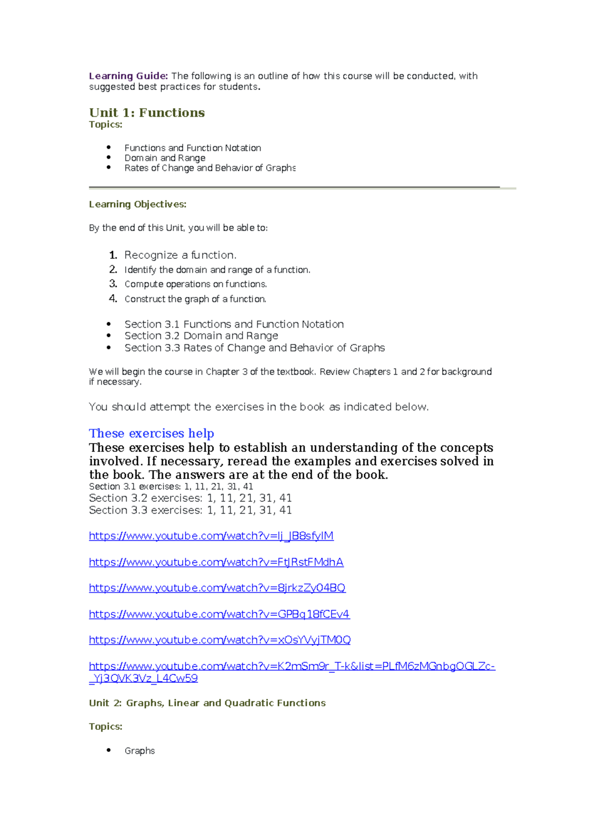 Math 1201 - College Algebra Course Learning Guide and Unit Overview ...