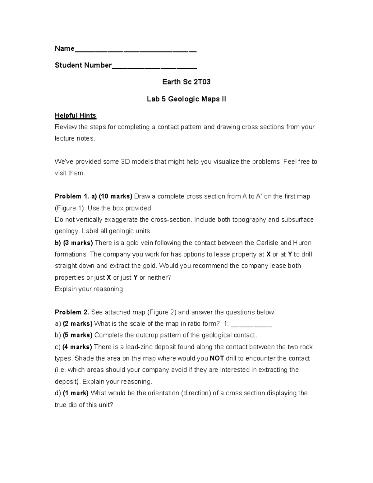 Lab 5 Geologic Maps II Tips & Cross Section Guide (Earth Sc 2T03) - Studocu