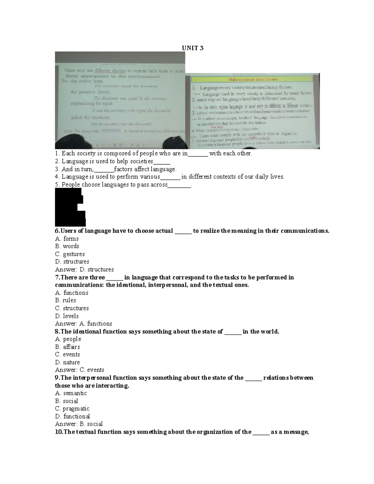 UNIT 3,4 Language Functions and Speech Acts Overview - Studocu