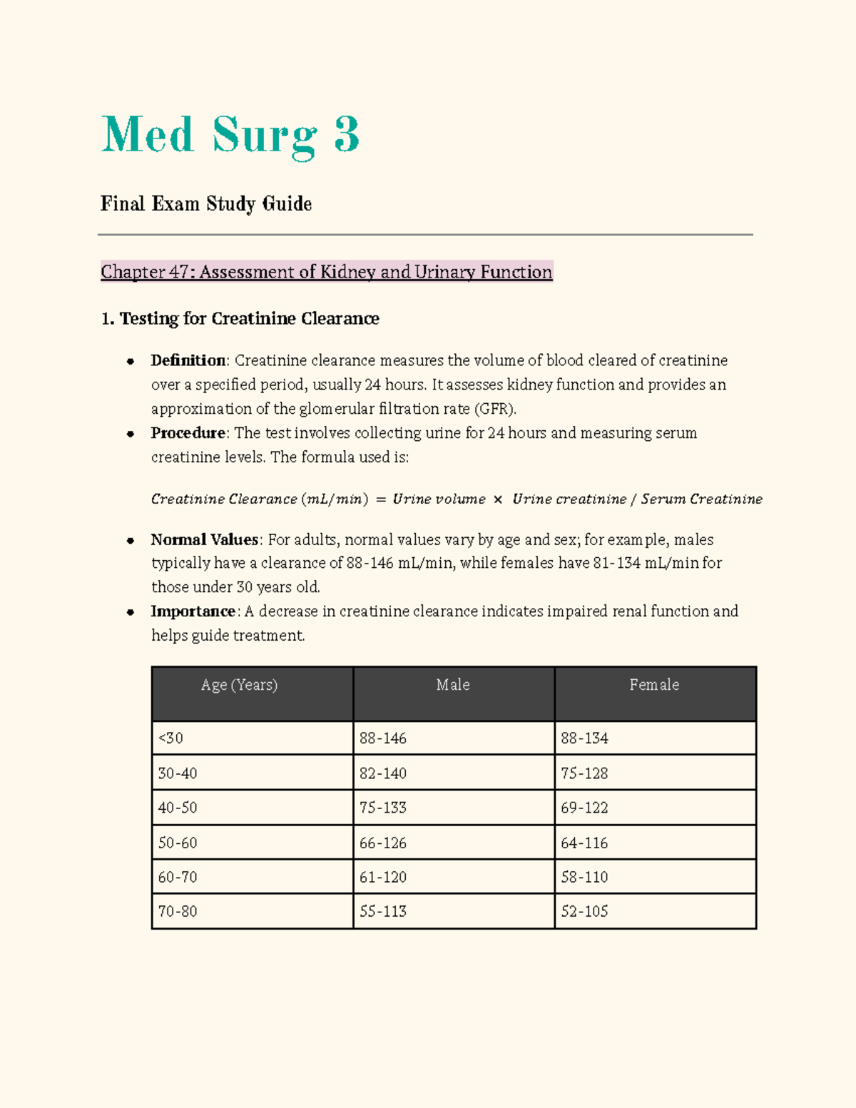 MS 3 Final Exam Study Guide: Kidney & Urinary Function Insights - Studocu