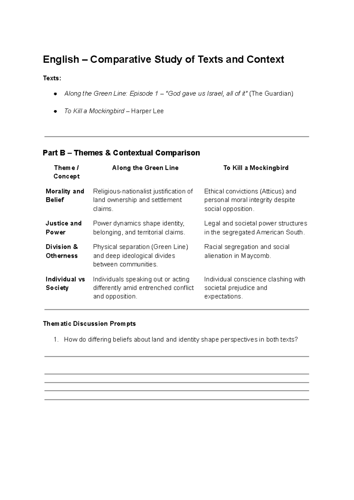 ENG 101: Comparative Study of Texts and Contexts in 