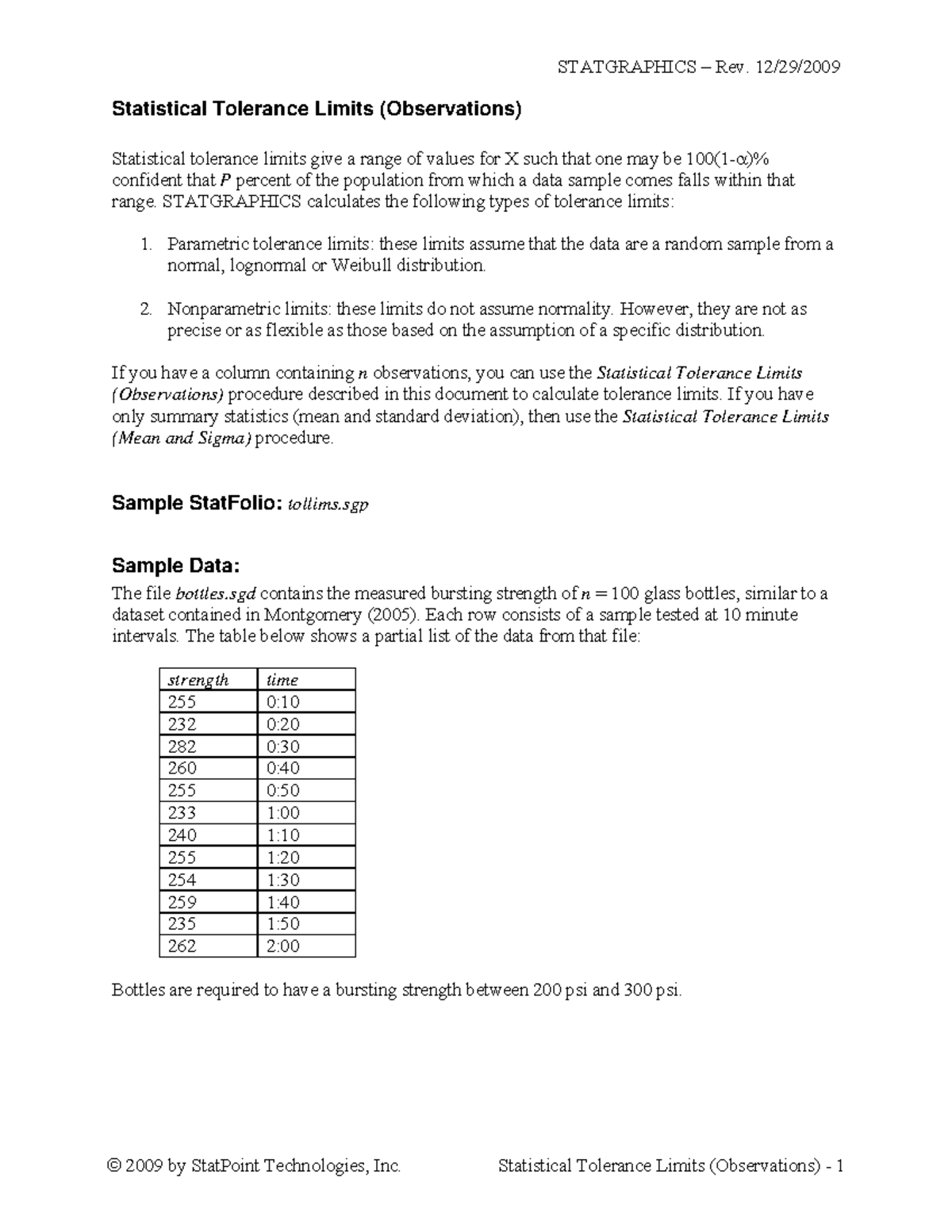 Statistical Tolerance Limits (Observations) - Statistical Tolerance ...
