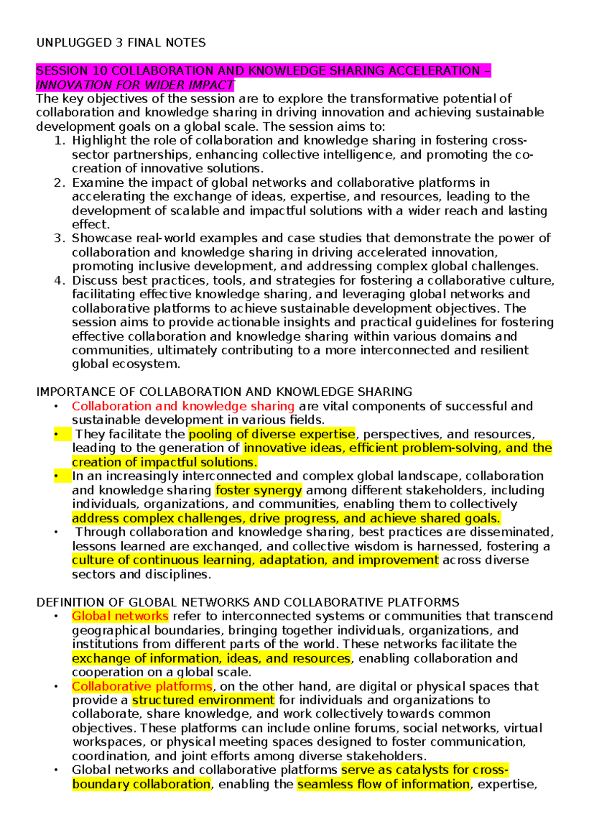 Unplugged 3 Final Exam Essential Notes on Collaboration & Innovation ...