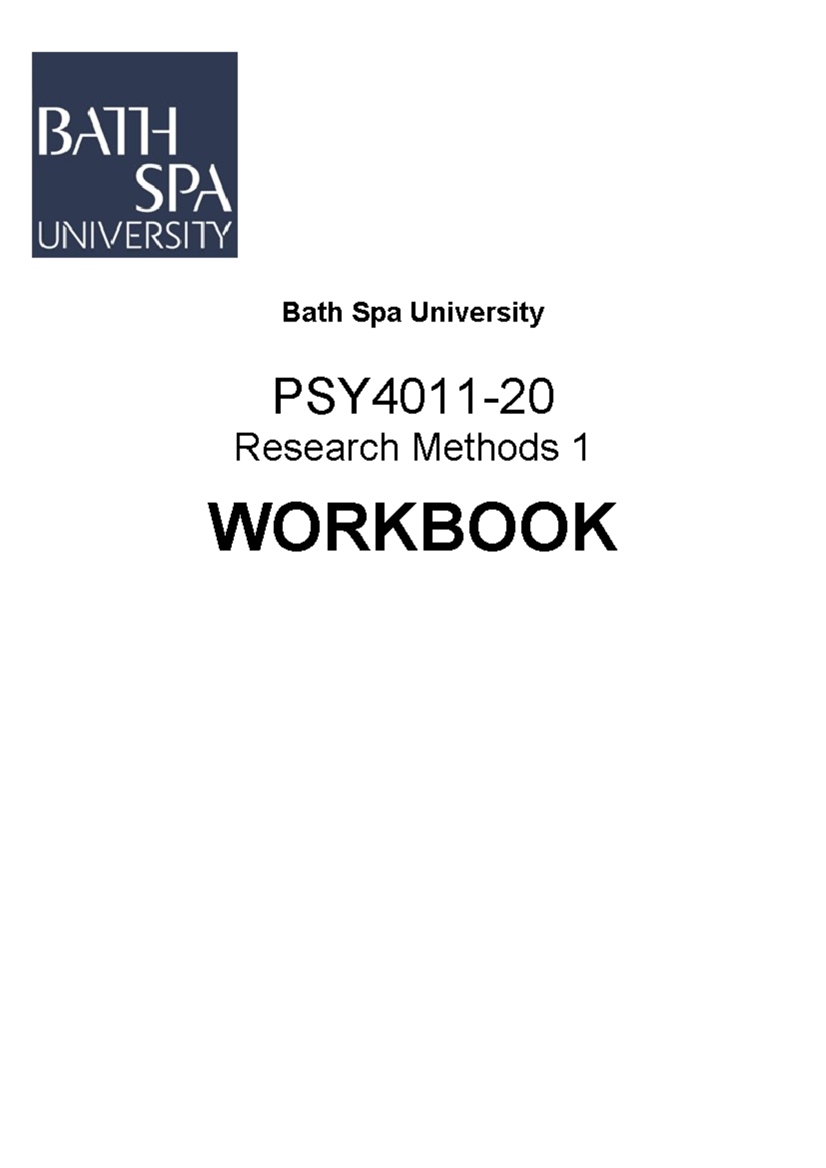RM1 Workbook - Bath Spa University PSY4011- 20 Research Methods 1 ...