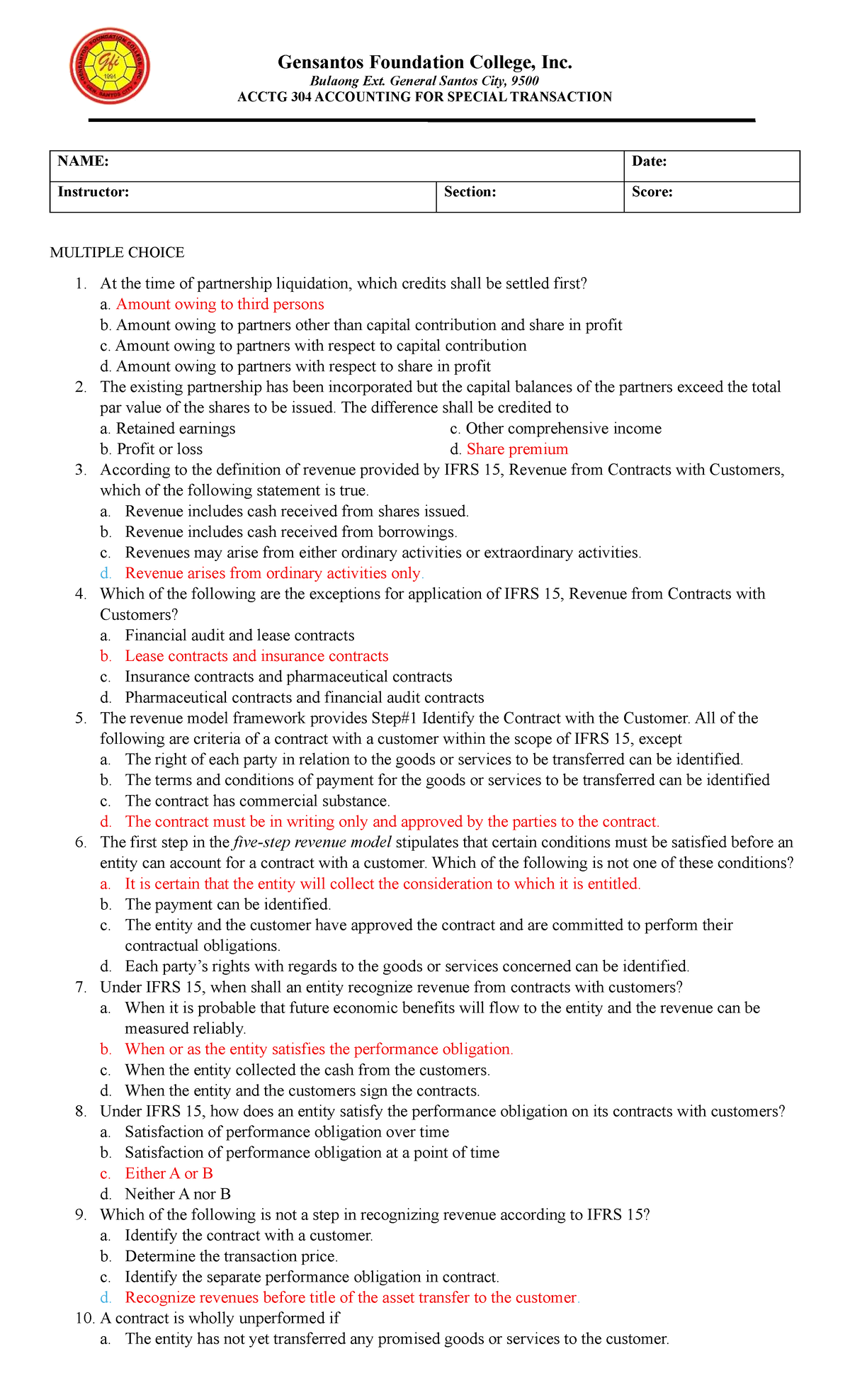 Acctg 304 Midterm Exam AT1 Answer Key: Special Transactions Insights ...
