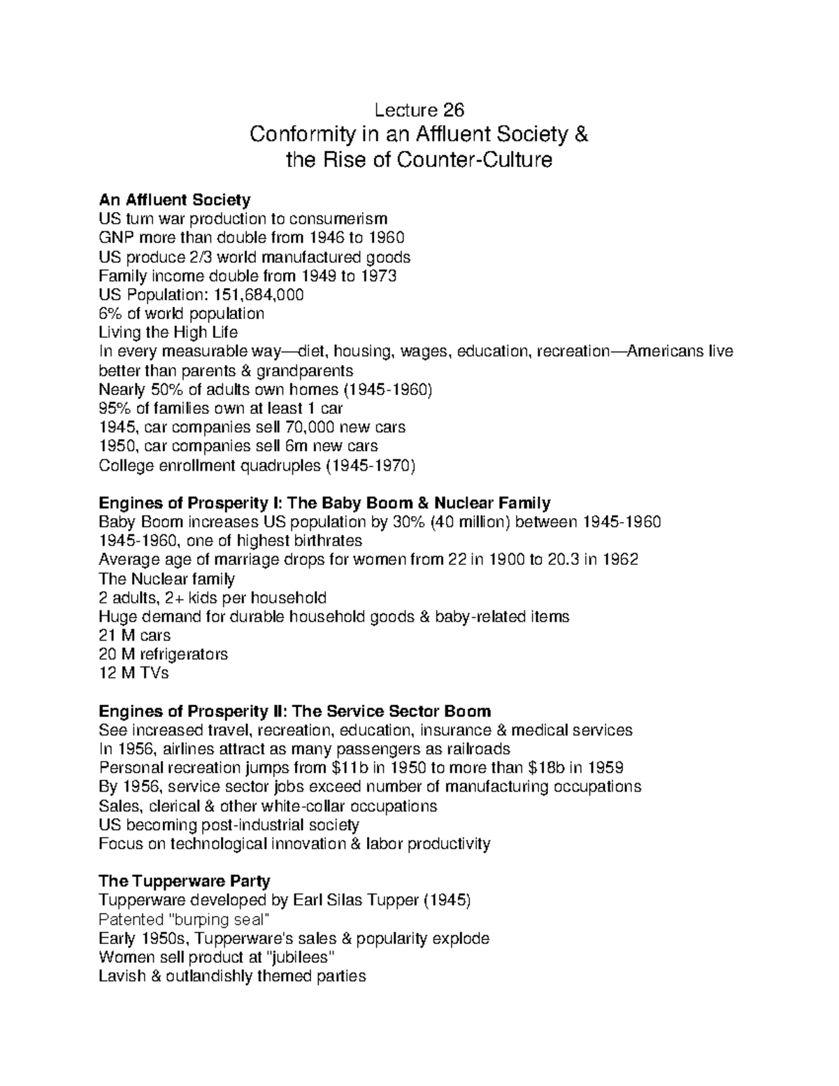Lecture 26: Conformity in Affluent Society & Rise of Counter-Culture ...