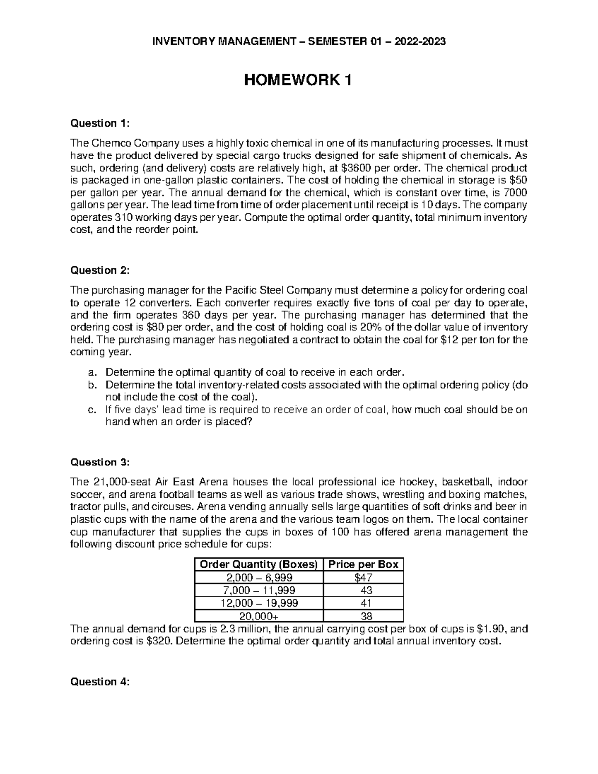 Inven-HW1 - Inventory - INVENTORY MANAGEMENT – SEMESTER 01 – 2022 ...