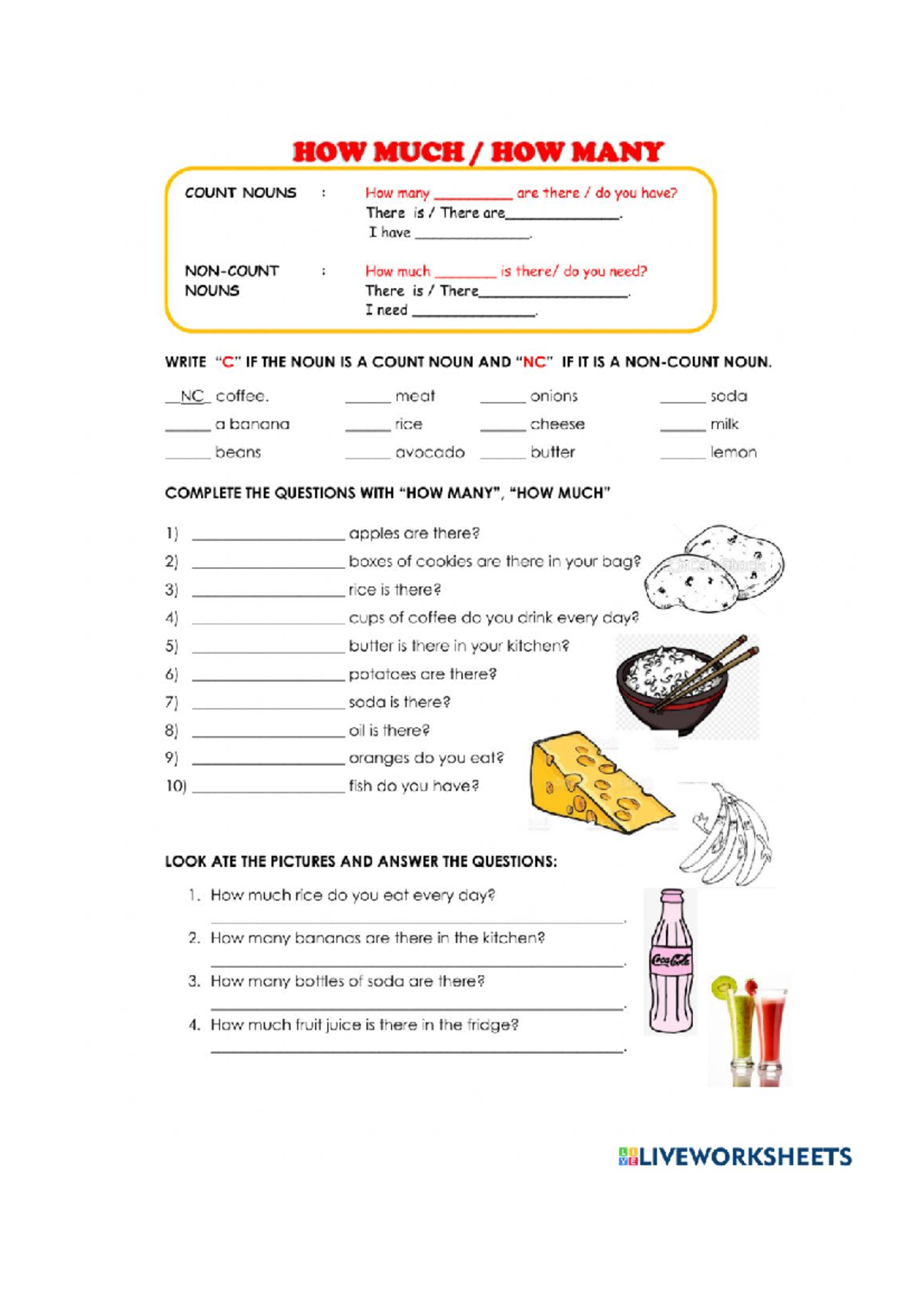 Count Nouns Worksheet: How Much vs. How Many (1554598) - Studocu