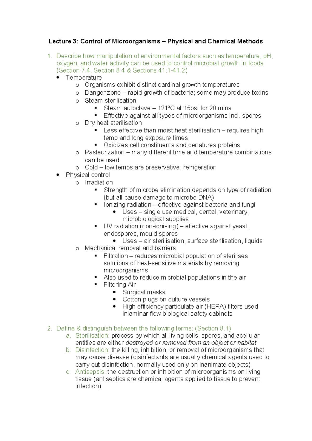 Lecture 3: Control of Microorganisms - Physical & Chemical Methods ...