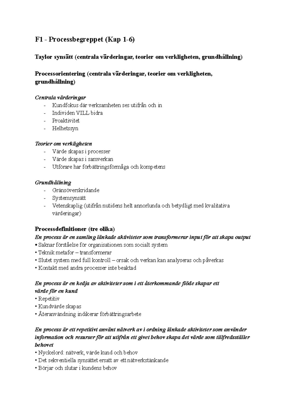 Gamla tentor - Svar om verksamhet och processledning F1-F7 - Studocu