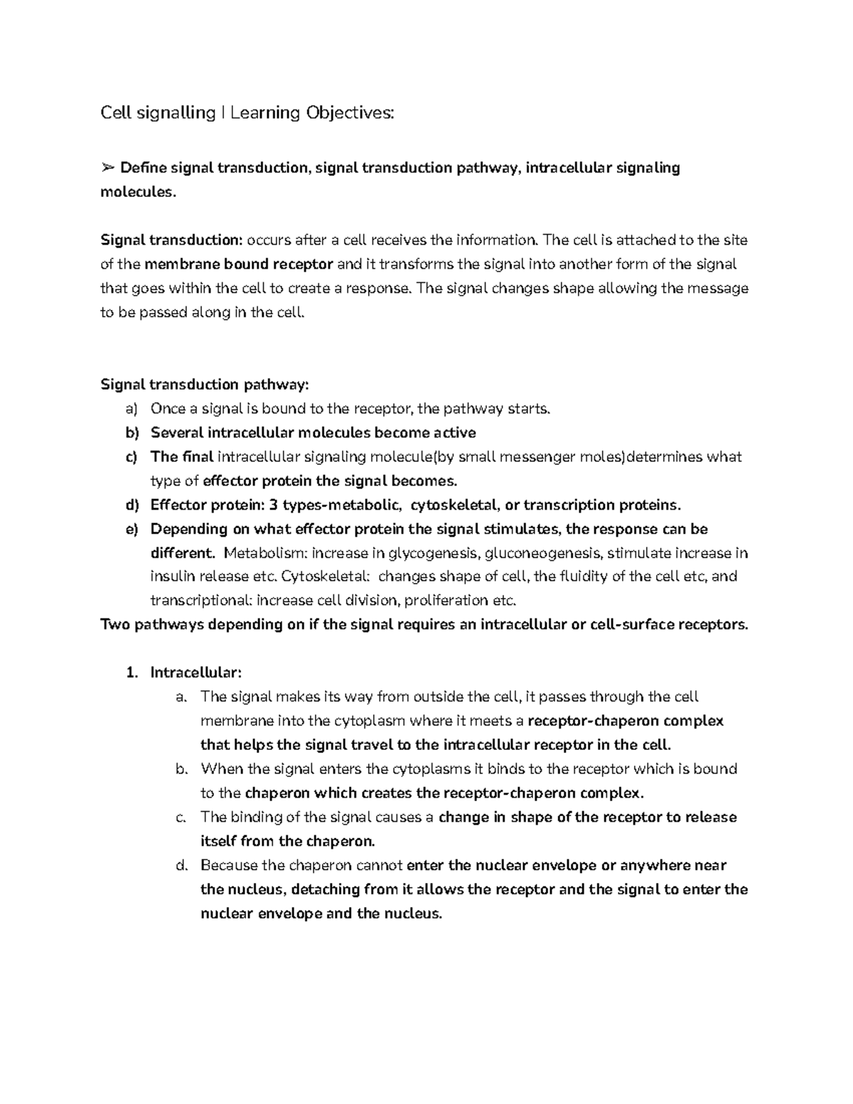BIO 1140 Cell signaling I: Understanding signal transduction pathways ...