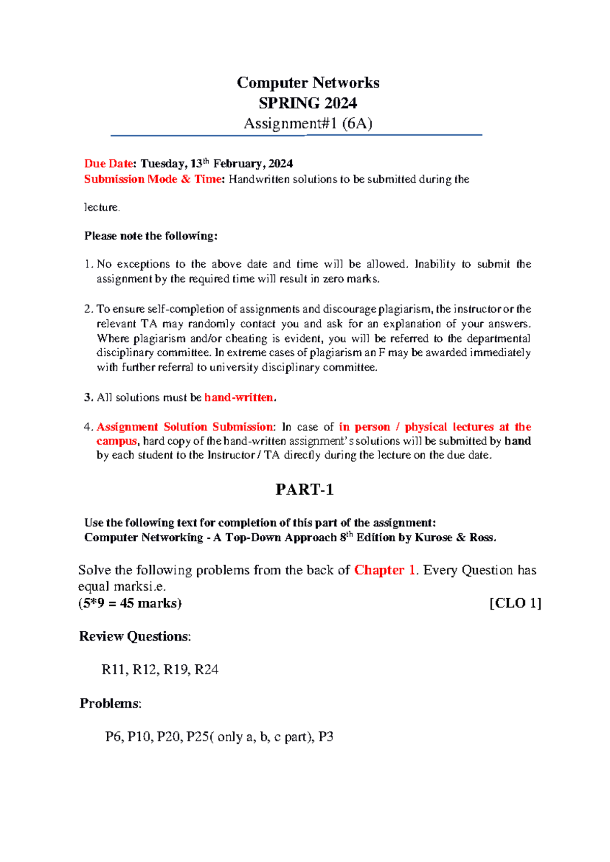 CN-Assignment #1 (6A) - Computer Networks Spring 2024 Details - Studocu