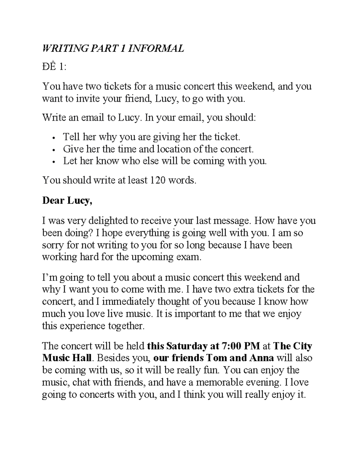 VSTEP Writing Part 1: Informal Email Examples and Guidelines - Studocu