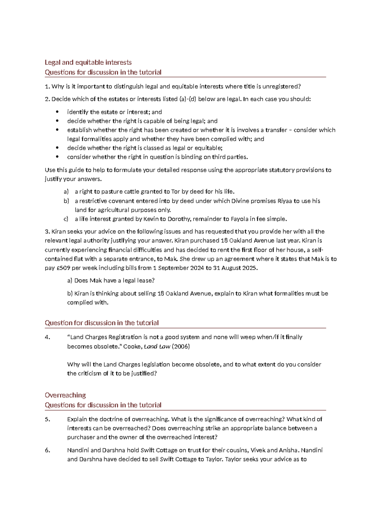 Tutorial 1 - Legal and Equitable Interests - Legal and equitable ...