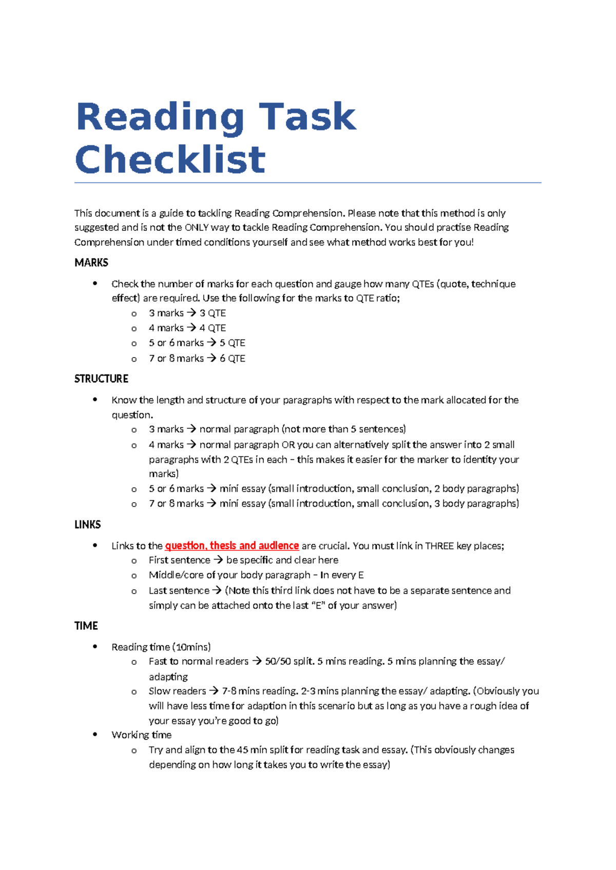 Reading Task Checklist - Reading Task Checklist This document is a ...
