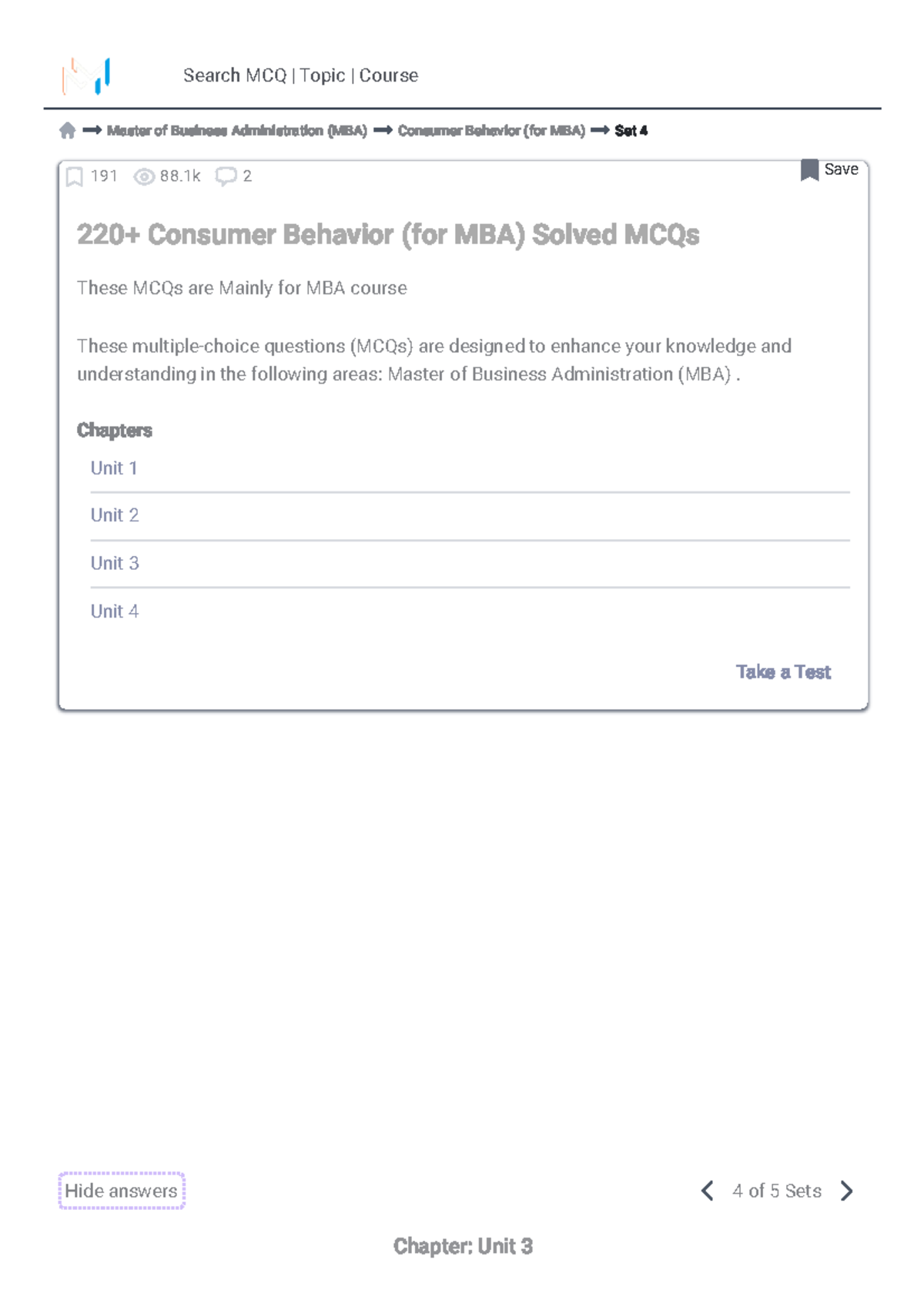 220+ Solved MCQs on Consumer Behavior (MBA) - Chapter-wise Guide - Studocu