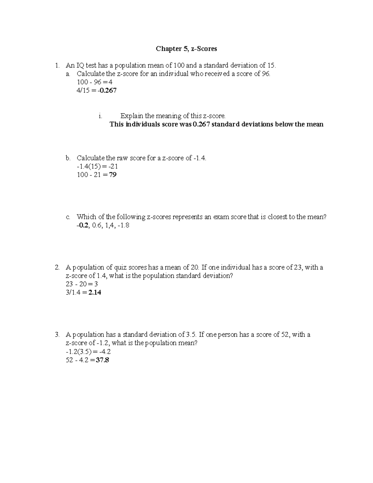 Chapter 5 Practice: Understanding z-Scores and Calculations - Studocu
