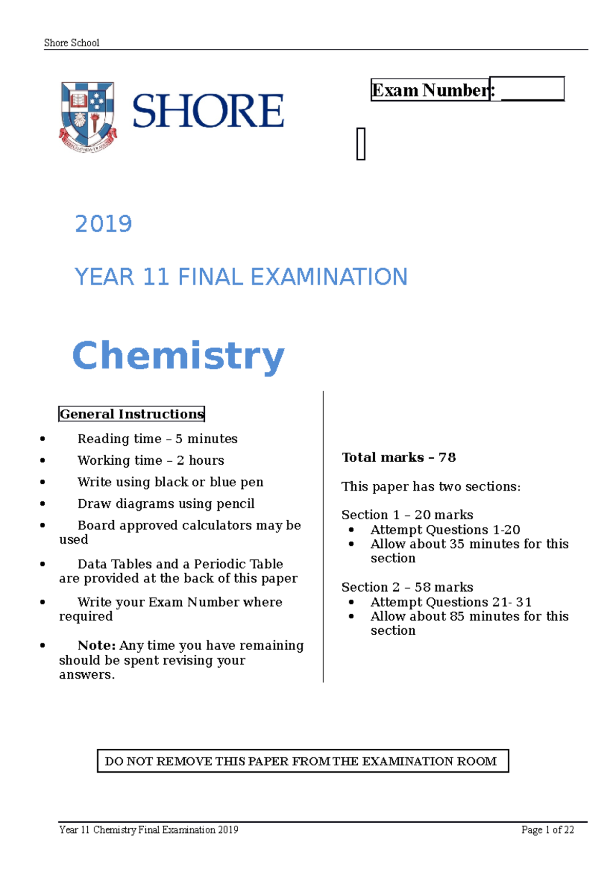 2019 Year 11 Chemistry Final Exam - Comprehensive Guide - Studocu