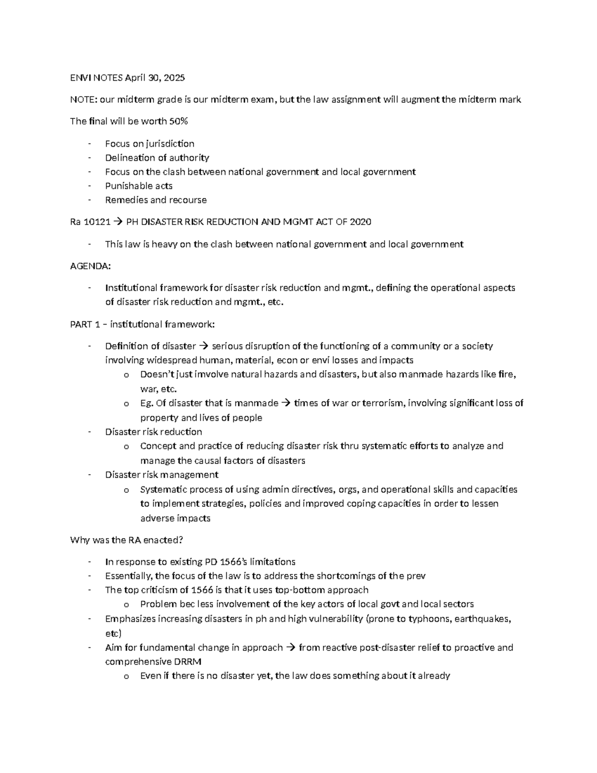 ENVI 101: Environmental Law Notes - Midterm Review and Key Concepts ...