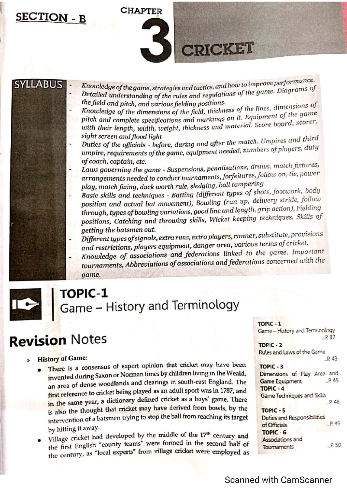 CHAPTER B3: CRICKET SYLLABUS - Techniques, Rules, and History Notes ...