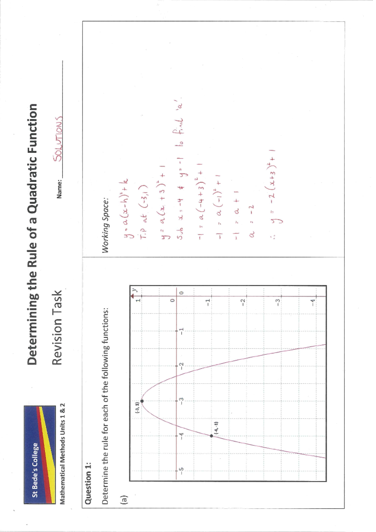 Mathematical Methods Units 1 & 2 - Quadratic Rule Solutions Guide - Studocu