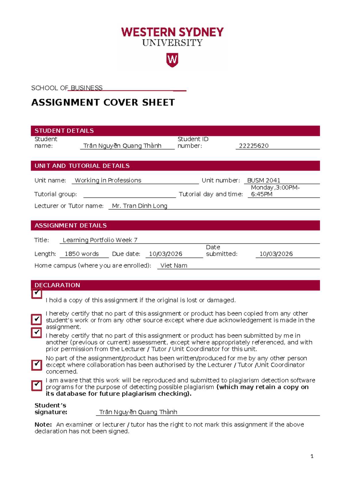 BUSM 2041 Learning Portfolio Week 7 - Individual Task - Studocu