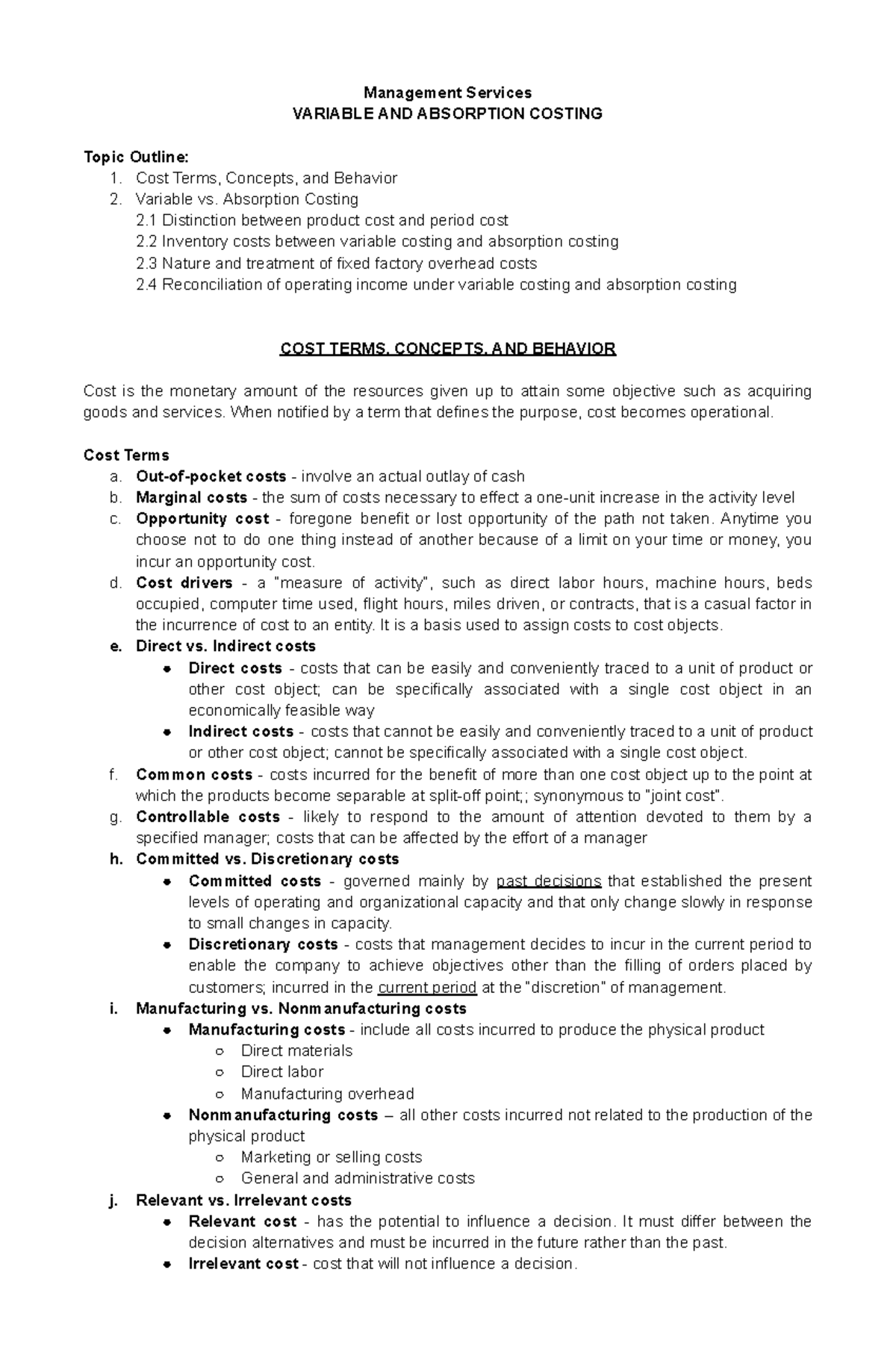 MS-Topic-2: Variable and Absorption Costing Overview and Key Concepts ...