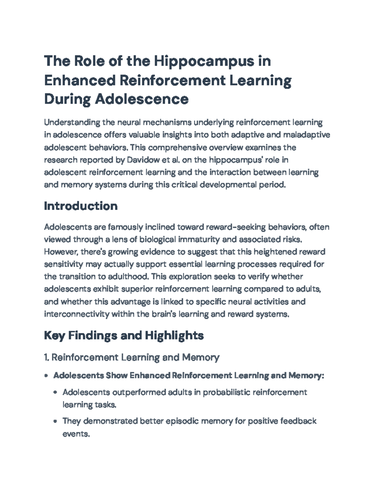 The Role of the Hippocampus in Adolescent Reinforcement Learning ...