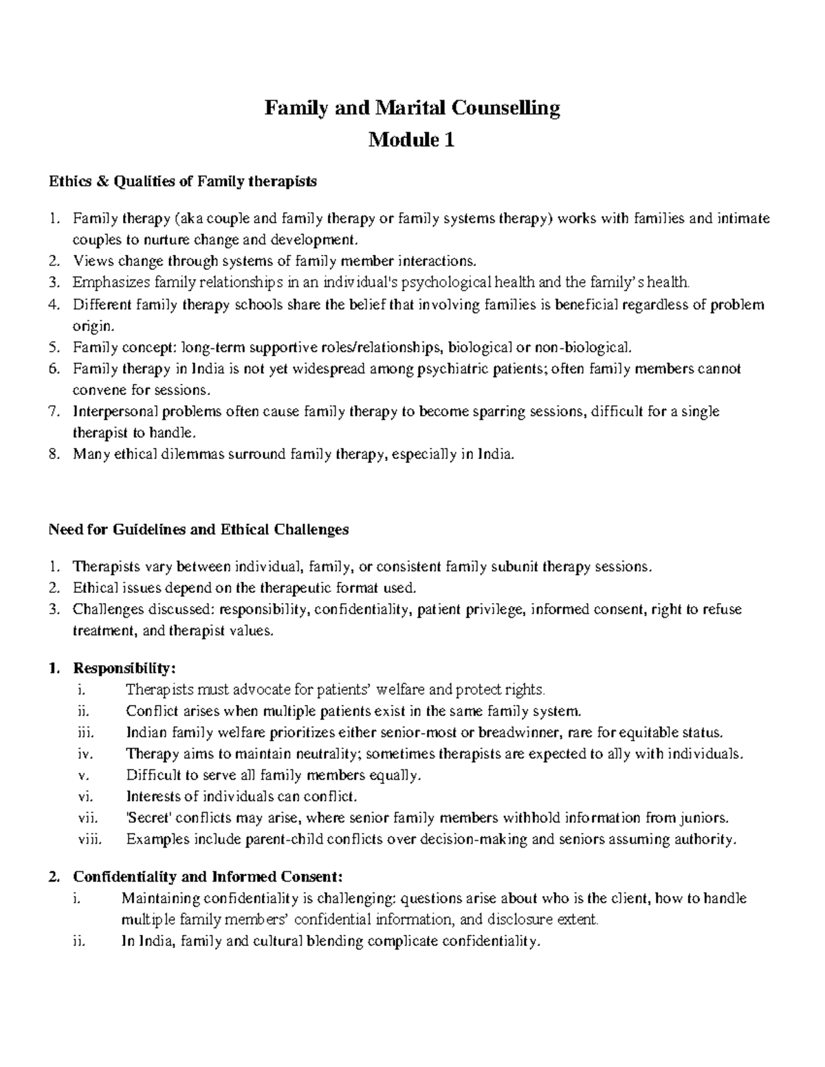 FMC Mod 1-3-4: Ethics and Qualities in Family Therapy - Studocu