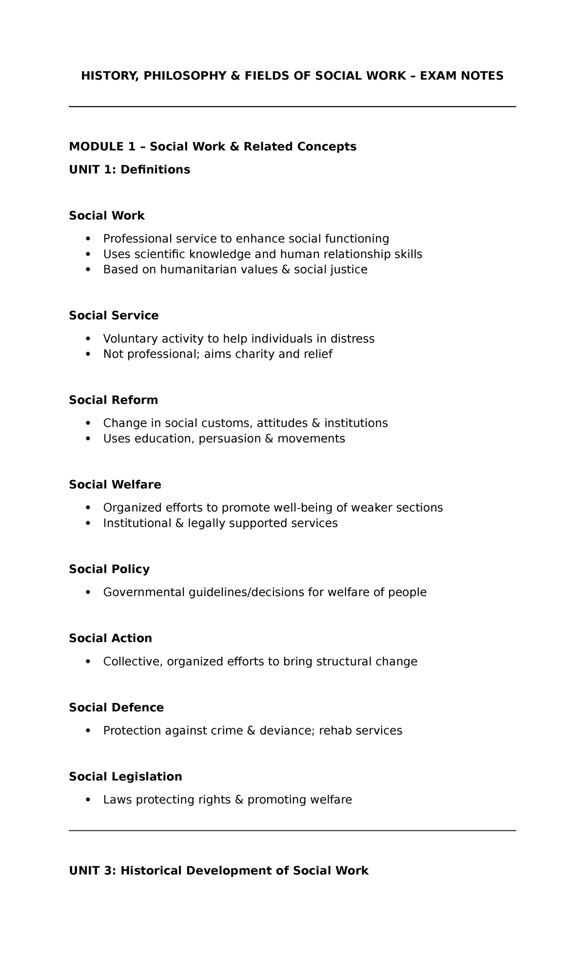 HIST 101: History & Philosophy of Social Work Exam Notes - Studocu