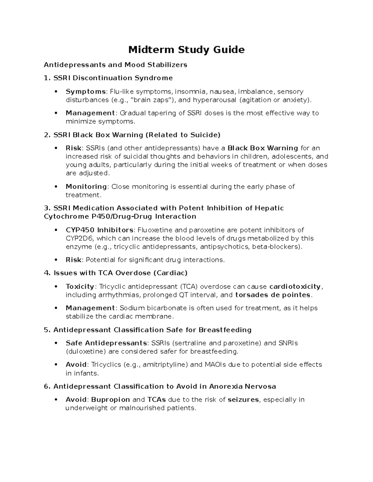 NURS 683 Midterm Study Guide - Midterm Study Guide Antidepressants and ...