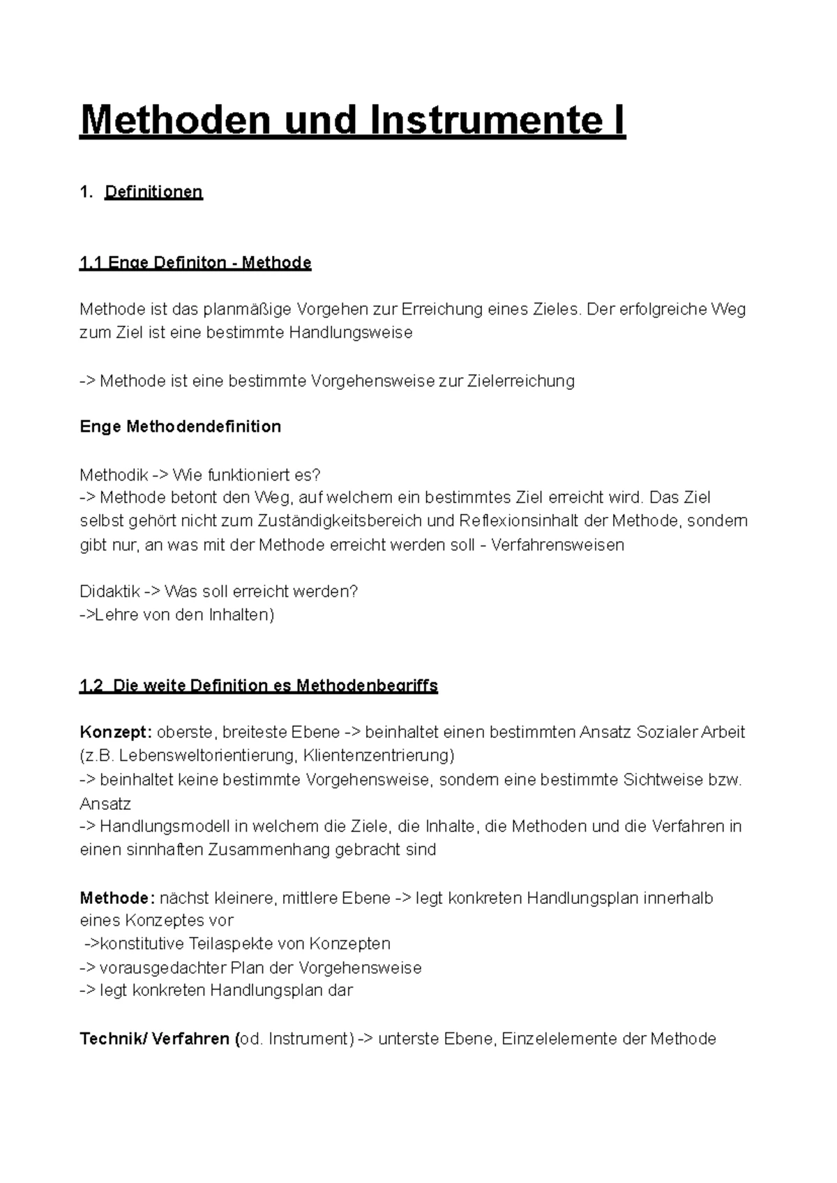 Methoden und Instrumente der sozialen Arbeit I - Zusammenfassung der ...