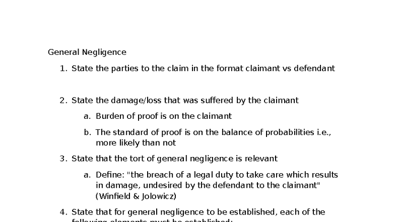General Negligence: Key Principles and Case Law Analysis - Studocu