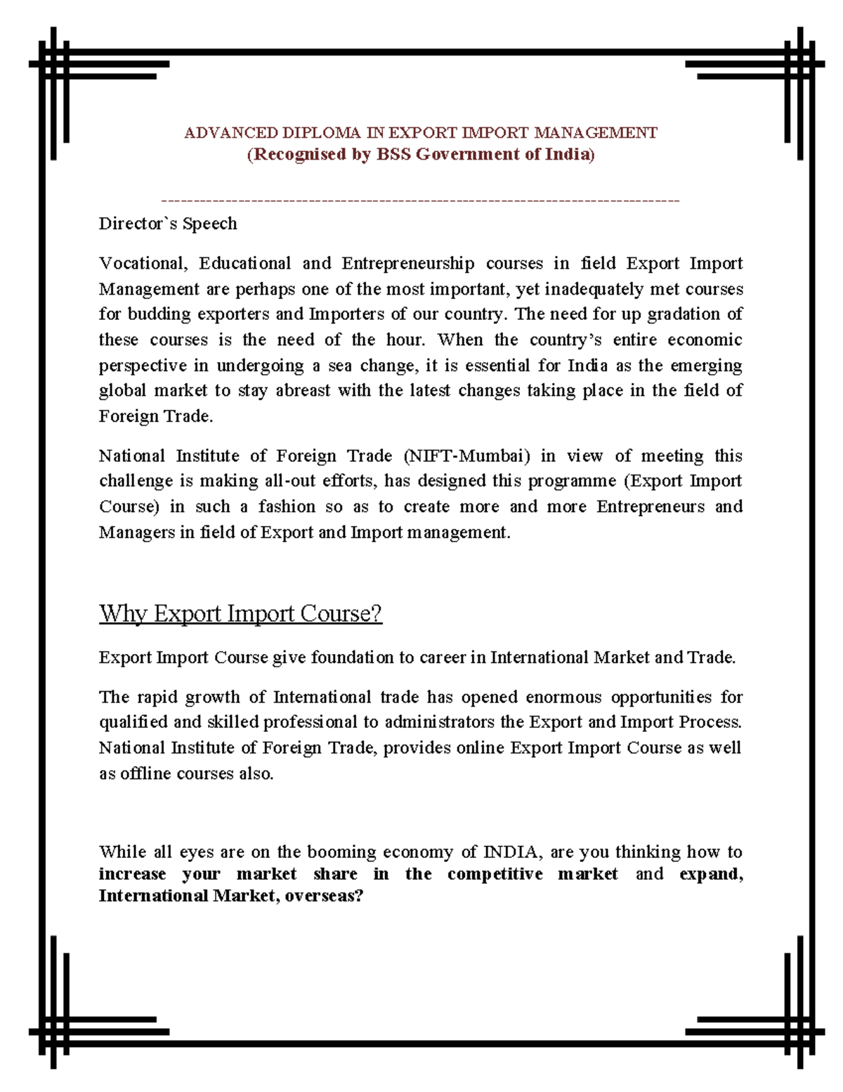 DEIM - Course on Import and Export - ADVANCED DIPLOMA IN EXPORT IMPORT ...
