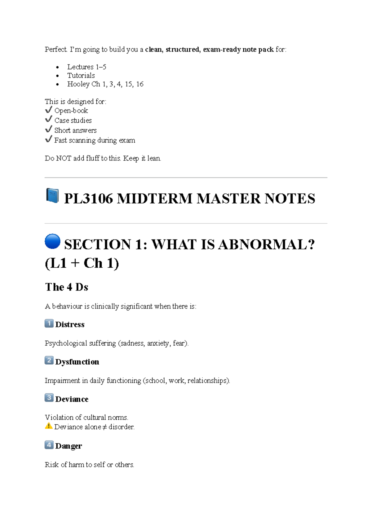 PL3106 MIDTERM MASTER NOTES: Abnormal Psychology Overview - Studocu