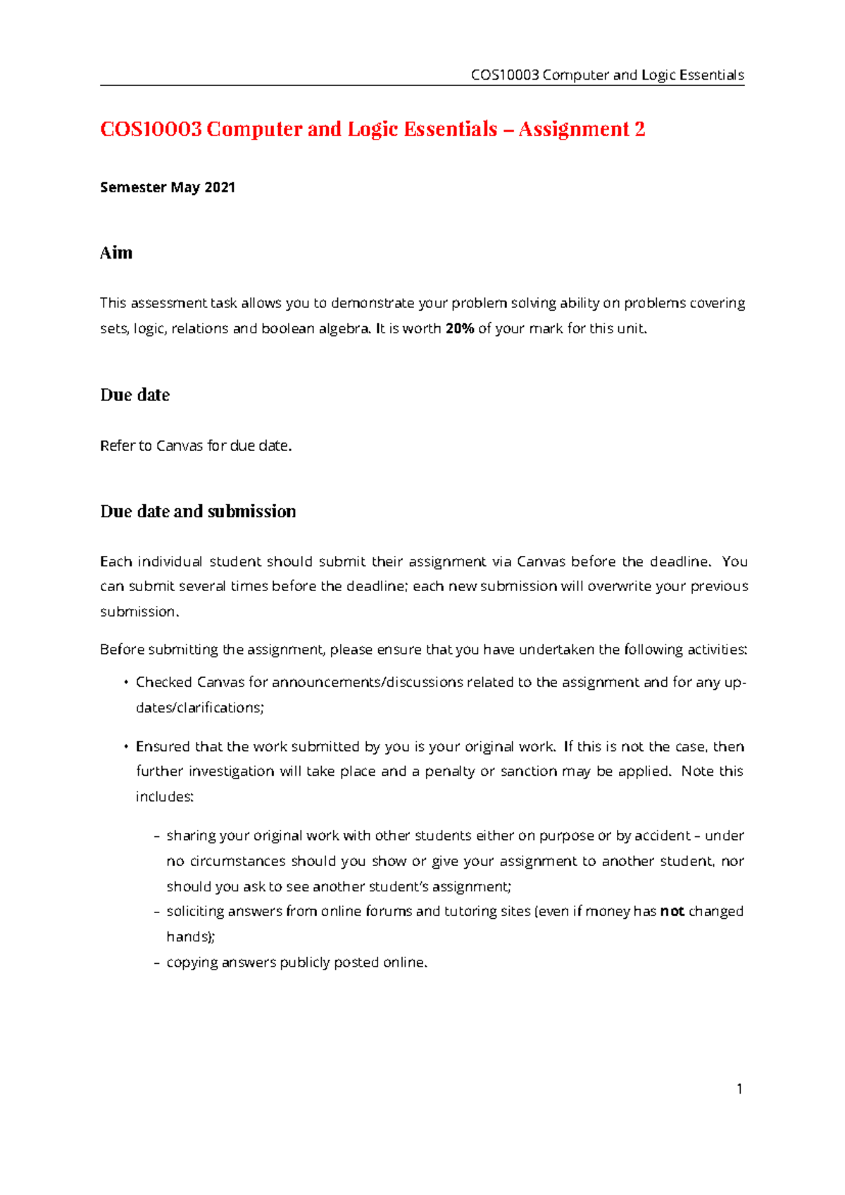 Sem May assignment 02 - COS10003ComputerandLogicEssentials–Assignment ...