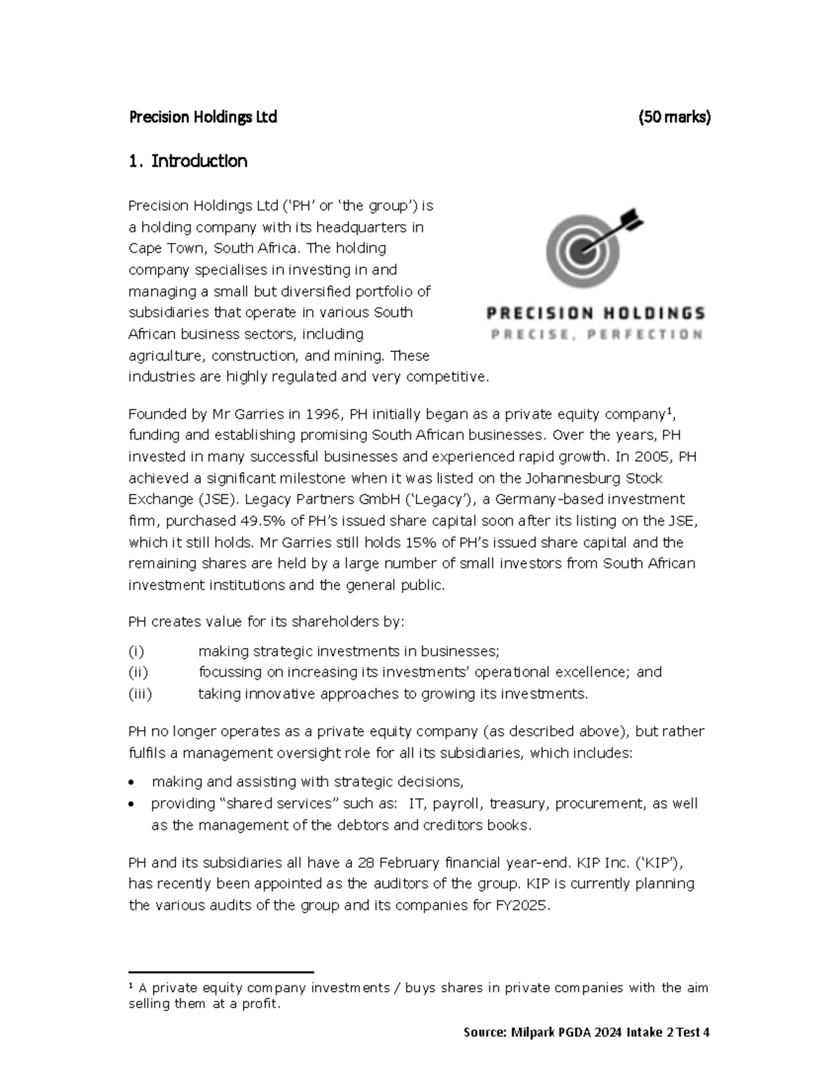 Precision Holdings Ltd Case Study Analysis (PGDA 2024) - Studocu