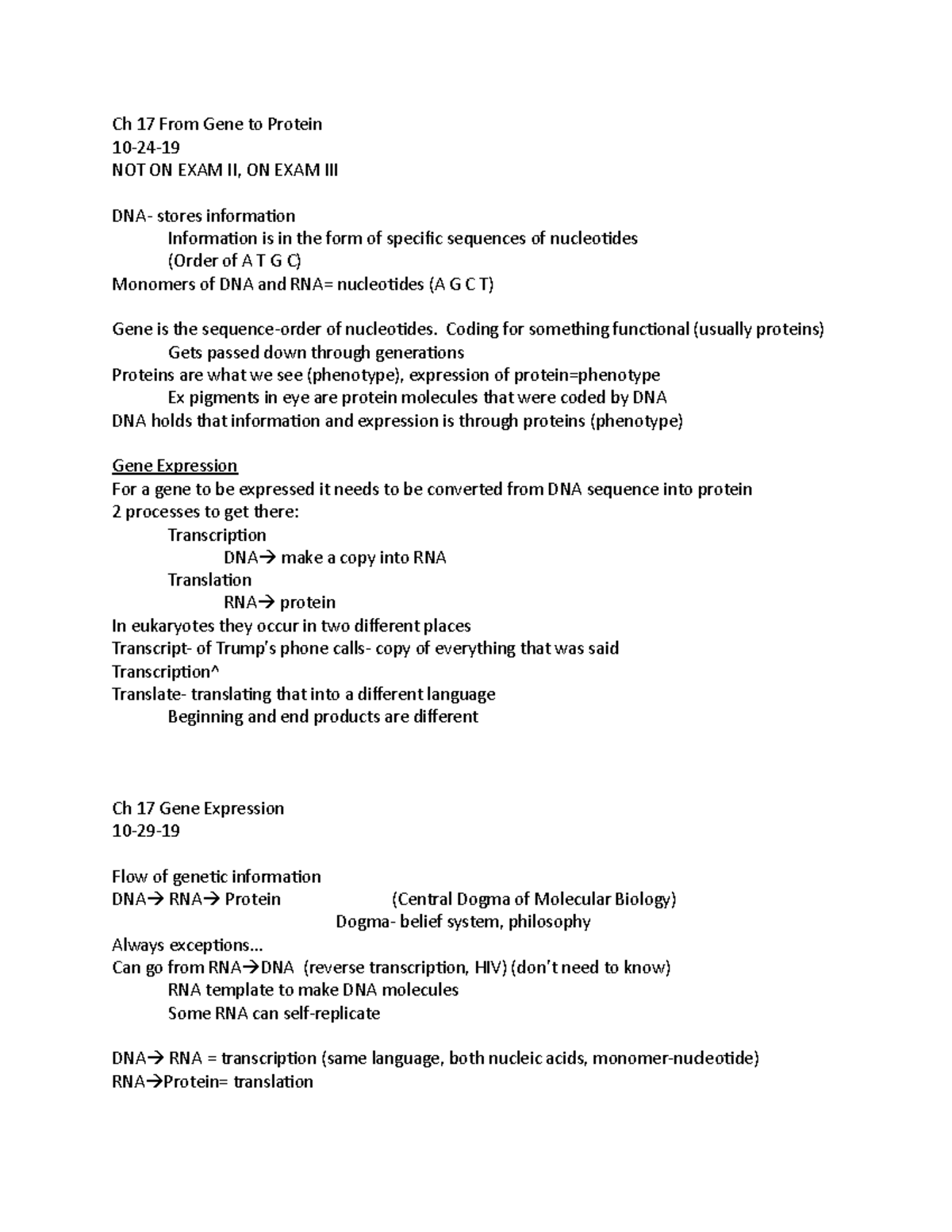 Ch 17 Gene Expression - Lecture notes Ch 17 - Ch 17 From Gene to ...