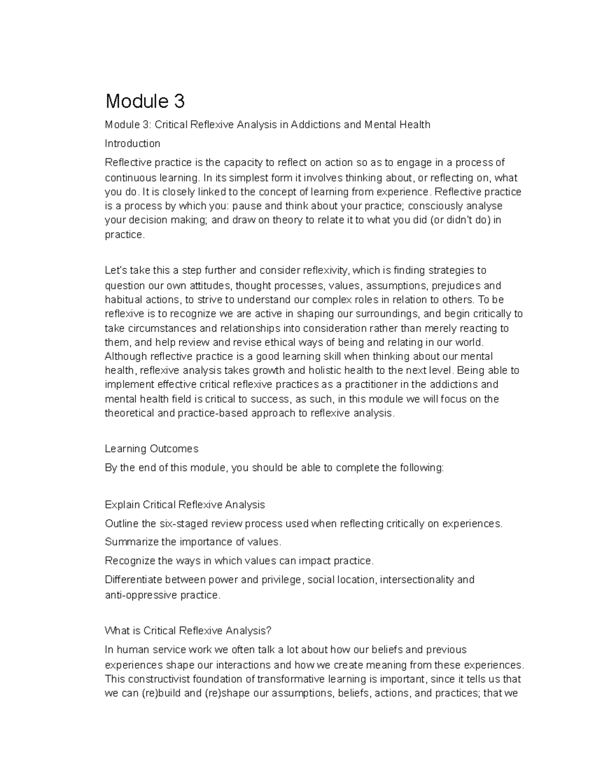 Module 3: Critical Reflexive Analysis in Addictions & Mental Health ...