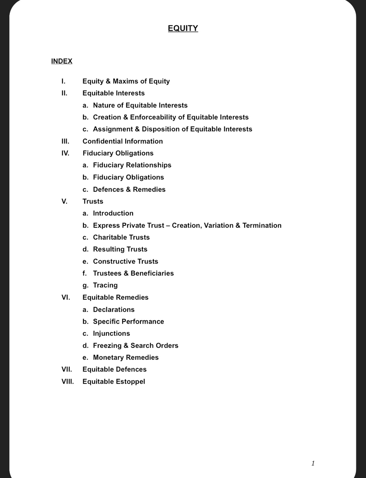 Equity Principles and Maxims: A Study Guide for LAW101 Final Exam - Studocu