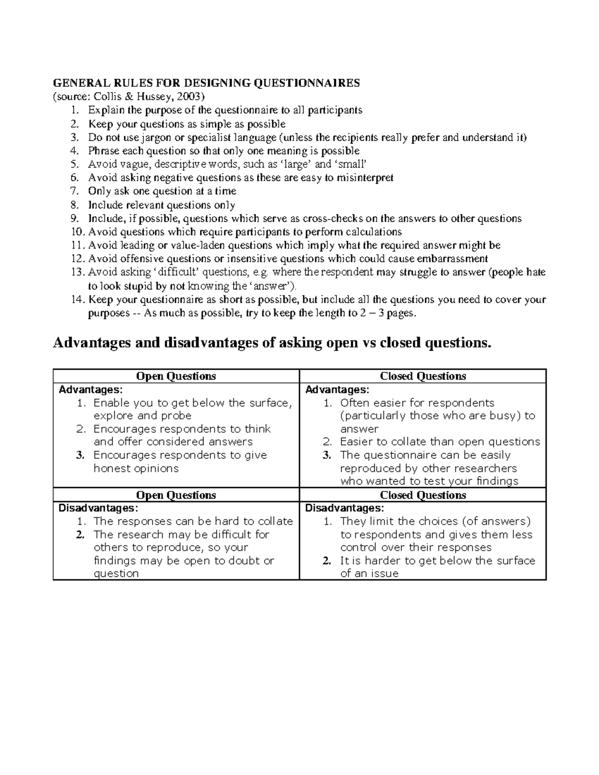 Designing Effective Questionnaires: Key Rules & Considerations - Studocu