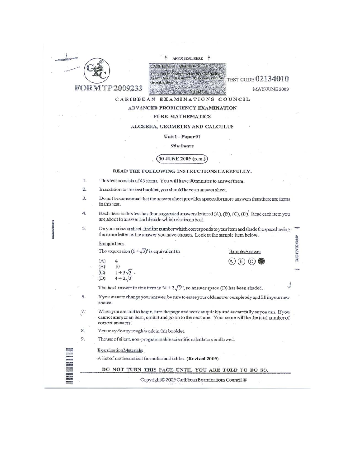 Pure Mathematics 2009 U1 P1 - Past Paper Exam Questions - Studocu