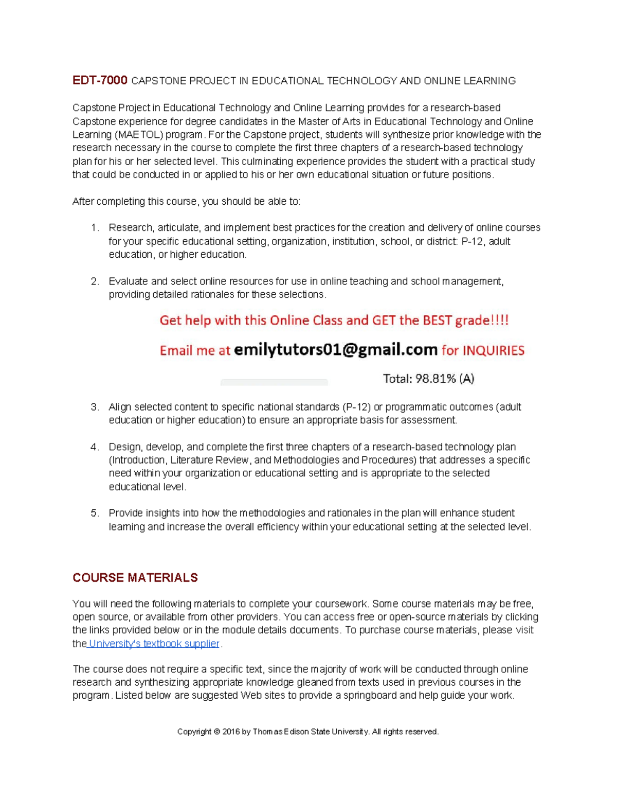 EDT-7000 Capstone Project: Technology Plan for Online Learning - Studocu