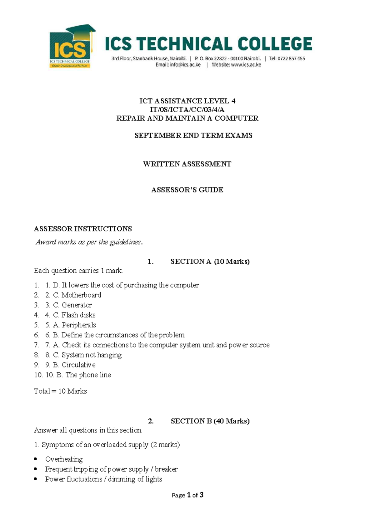 ICT Level 4 End Term Exam Guide: Computer Repair & Maintenance - Studocu